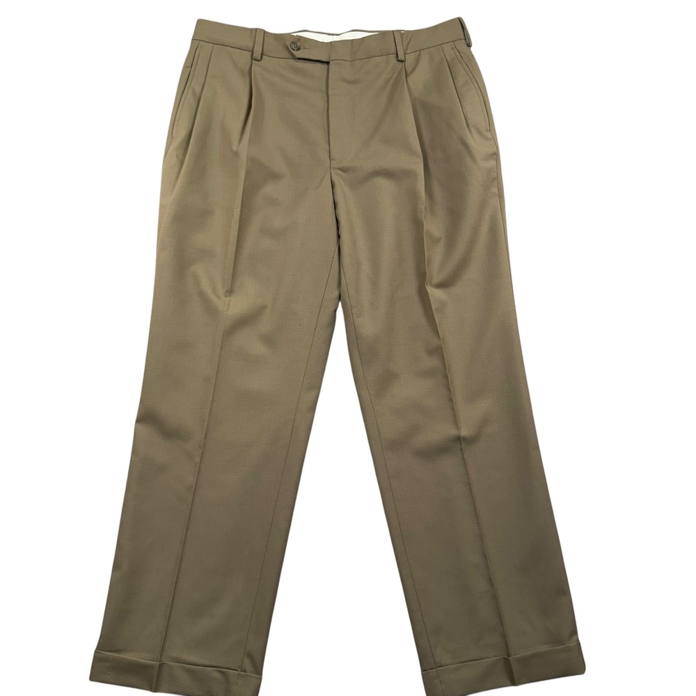 Nautica Suit Separates Pants Mens 36x29 Tan 100% Wool Pleated Cuffed Slacks